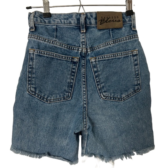 Express Bleus High Waisted Cutoff Raw Hem Jean Shorts Size Junior 3/4 - Picture 2 of 3